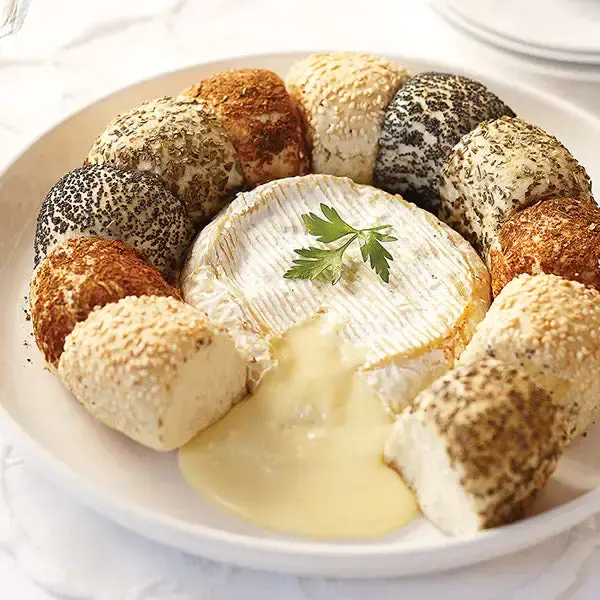 Camembert Cheese Bread Flower with 9.2 oz. Camembert cheese and assorted bread rolls.